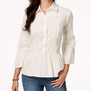 Style & Co Petite Cotton Peplum Tie-Sleeve Shirt
